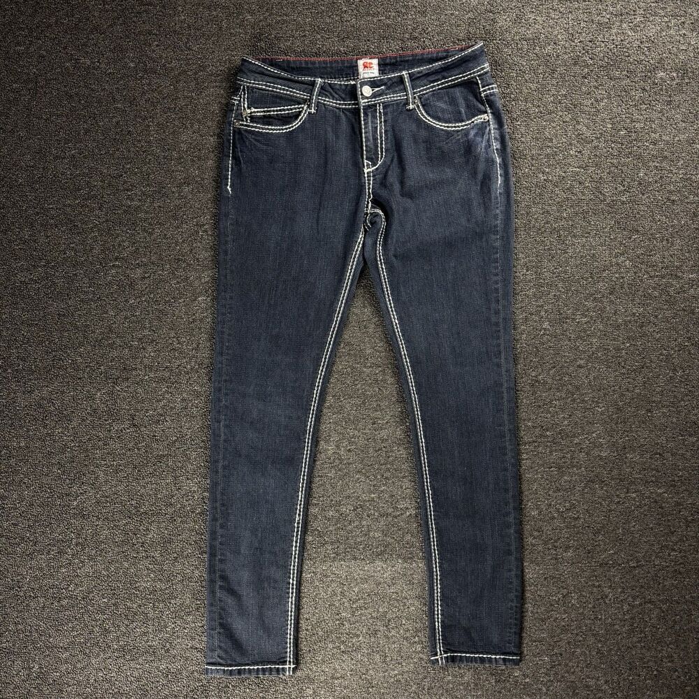 Revolt Jeans Women Size 7 Dark Wash Skinny Denim Contrast Thick Stitch Y2K